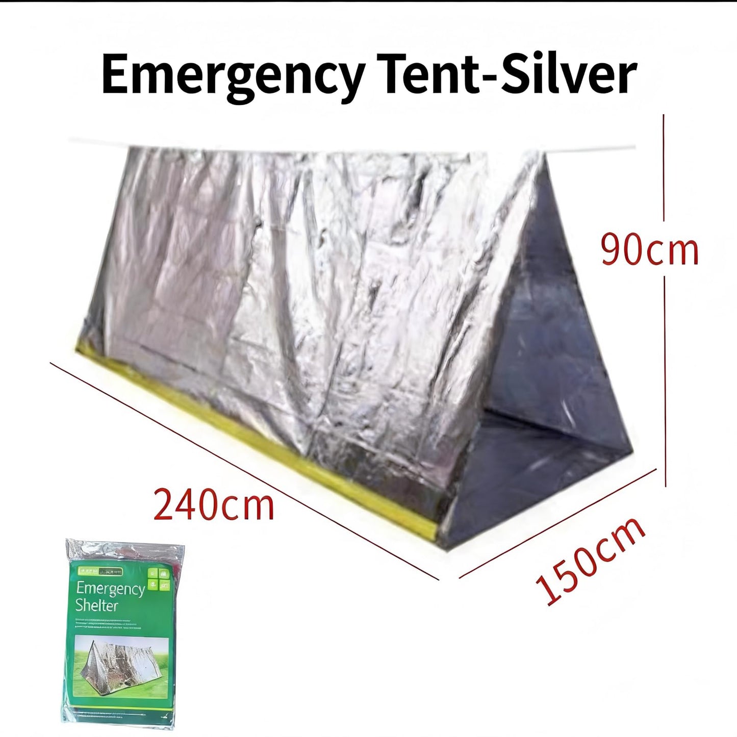Emergency Survival Tent 2-Person Mylar Tube Tent – Windproof & Waterproof All-Weather Life Shelter, Must-Have Survival Gear for Camping, Hiking, Outdoor Emergencies & Survival Kits. Silver
