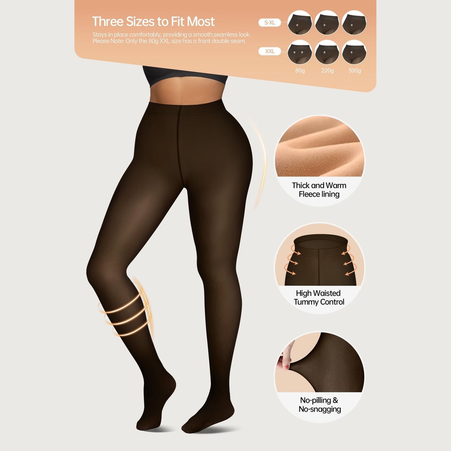 Vertvie 2 Pairs Fleece Lined Tights for Women Thermal Pantyhose Fake Translucent Winter Warm Tights Thick Leggings (220g-Thin Fleece,Coffee Sheer/Black Sheer,Small-Medium) - Medaid International