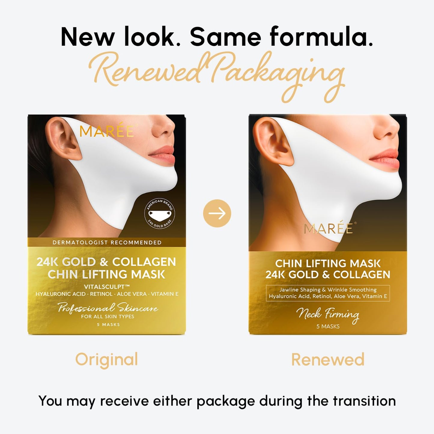 MAREE V Line Lifting Mask with 24K Gold – Deep Collagen Face Mask for Women – Jawline Shaper Mask with Retinol & Hyaluronic Acid – Neck Tightening & Firming - Double Chin Strap for Face Lift - Medaid International