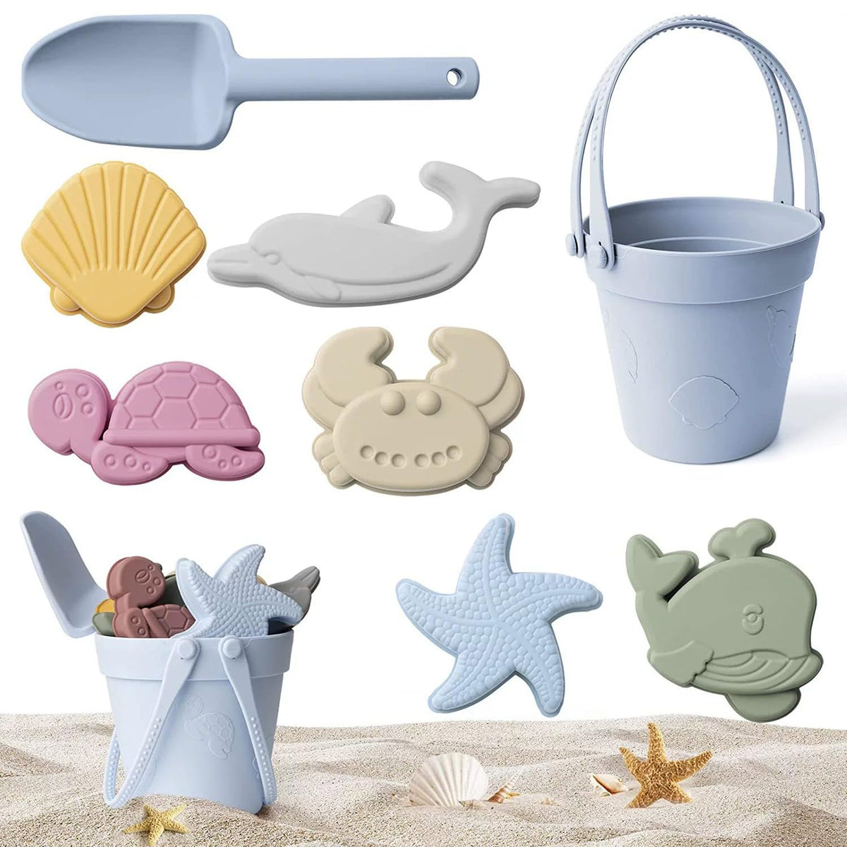 GGEROU Silicone Sand Toys for Baby - Kids Summer Toys Set with Beach Toy Molds Shovel Bucket Set - Sand Toys Toddler Sandbox Toys for Kids Outdoor Summer Playset (Red)