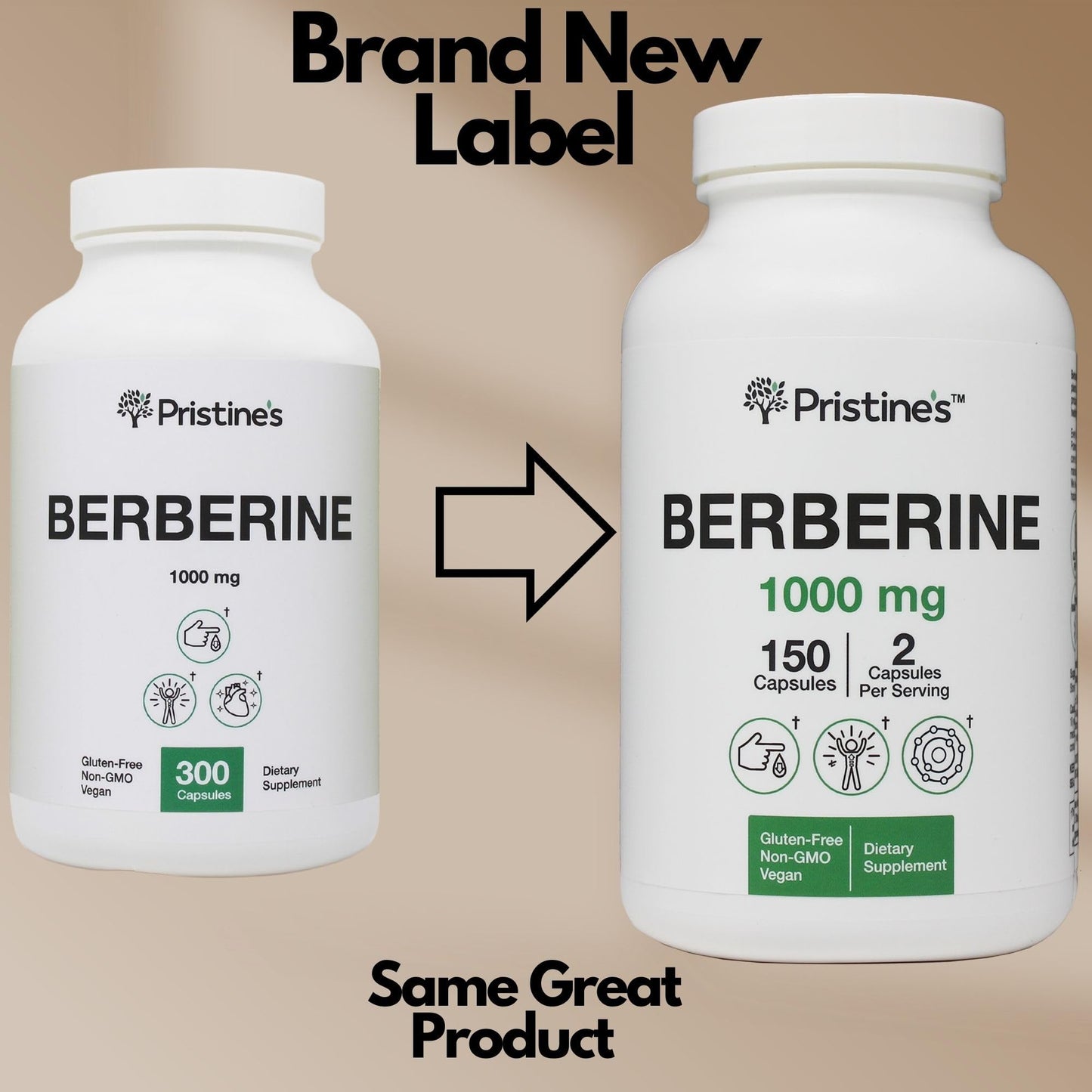 PRISTINE'S Berberine Supplement Capsules - 1000 MG 75 Day Supply 150 Capsules - Heart, & Immunity Health Support Antioxidant - Digestive Tract & Healthy Gut Flora Support - Medaid International