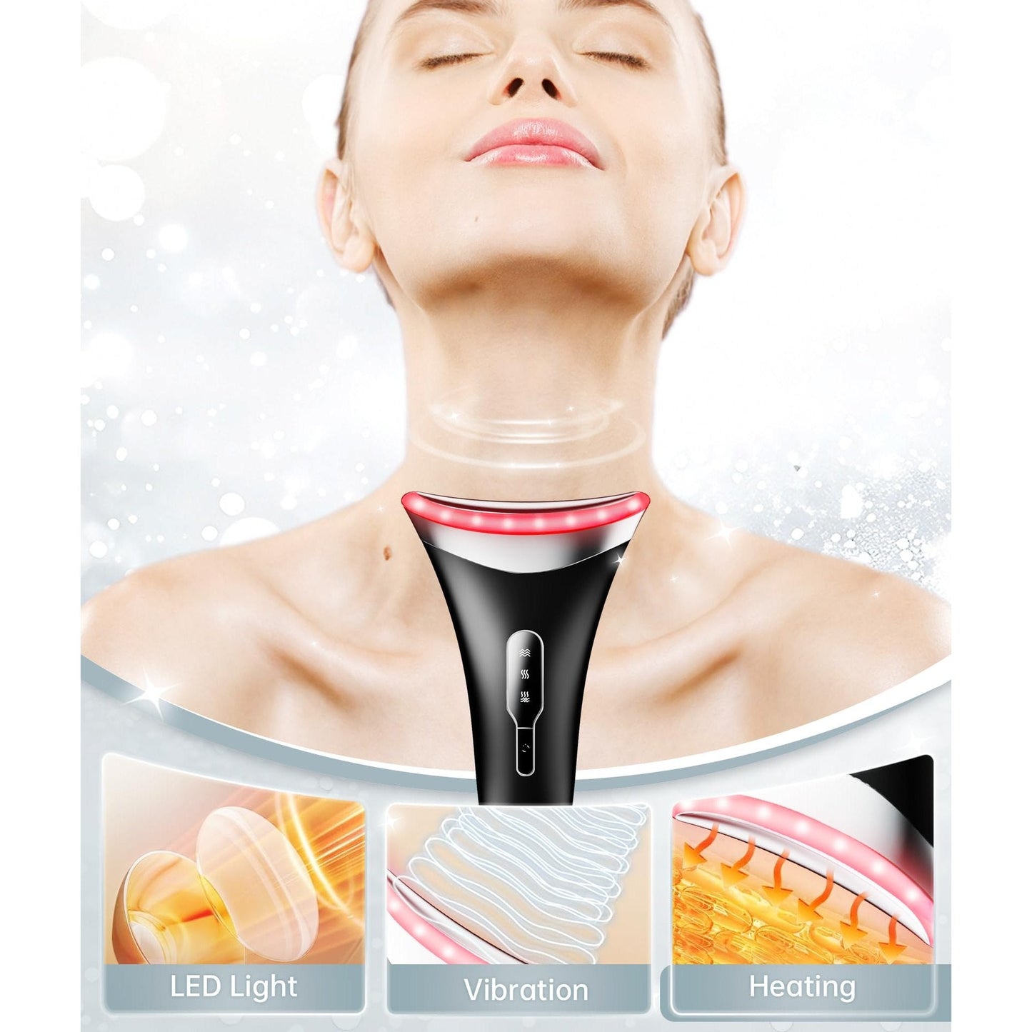 Dopsikn 7 Color Light Therapy Facial Massager with Adjustable Vibration and Thermals for Wrinkles, Double Chin, Red Light Skin Care Tool with Base, Black - Medaid International