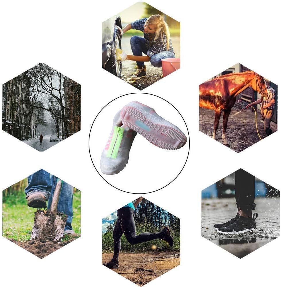 TERRIFI Upgrade Reusable Silicone Waterproof Shoe Covers with Zipper, Non-Slip Textured Sole Washable Rain Overshoes for Rainy Day Commute Gardening Camping, for Men Women-White, Size M (33-38cm)