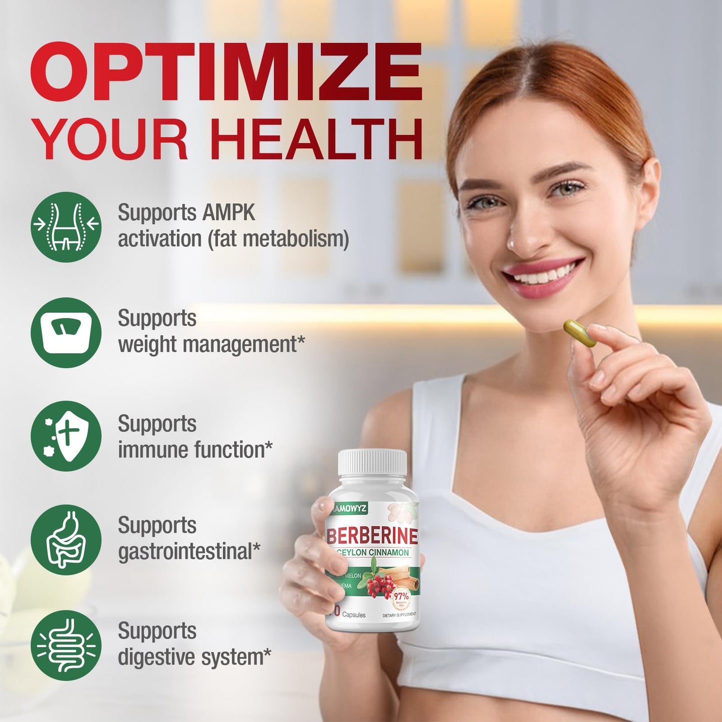 MAMOWYZ Berberine Supplement, Berberine with Ceylon Cinnamon, 1500mg Berberine HCl Activates AMPK, Non GMO Vegan, 2 Pack(180 Count Total) - Medaid International