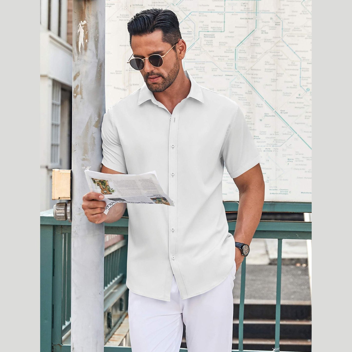 COOFANDY Short Sleeve Dress Shirt for Men Business Casual Button Down Shirt, White, 2X-Large - Medaid International