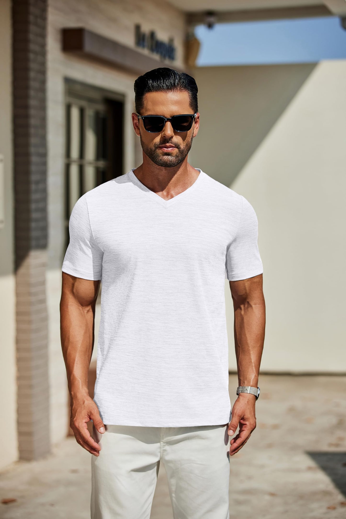 COOFANDY Men's T Shirts Short Sleeve Classic V Neck T-Shirt Casual Summer Basic Tee Shirt White - Medaid International