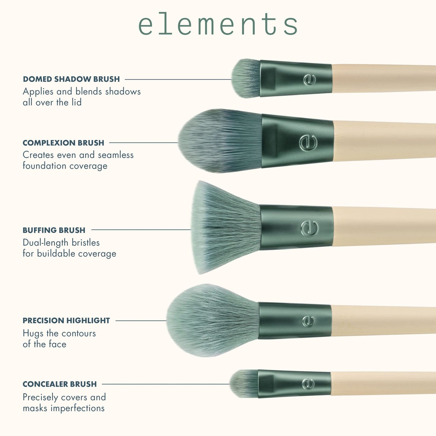 Ecotools supernatural face kit elements collection brush set 5 brushes