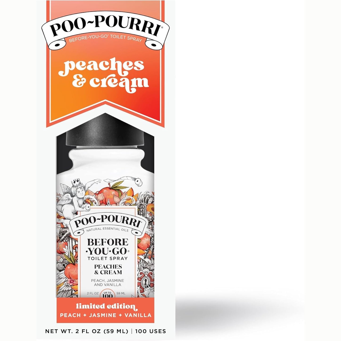 Poo-Pourri Before-You-Go Toilet Spray, Peaches & Cream, 2 Fl Oz - Peach, Jasmine and Vanilla