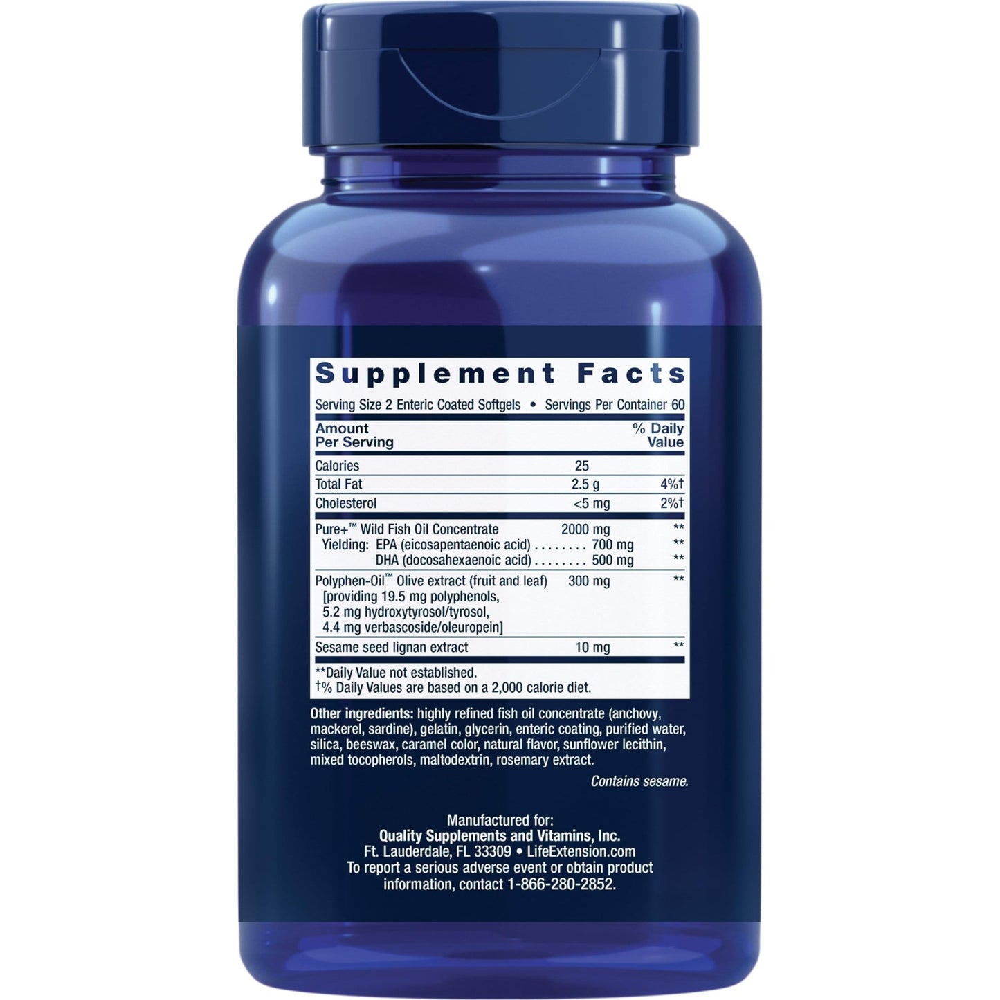 Life Extension Super Omega-3 EPA/DHA Fish Oil, Sesame Lignans & Olive Extract – Heart Health, Brain Health, Inflammation Health Support, Gluten-Free, Enteric-Coated, Non-GMO, 120 Softgels - Medaid International