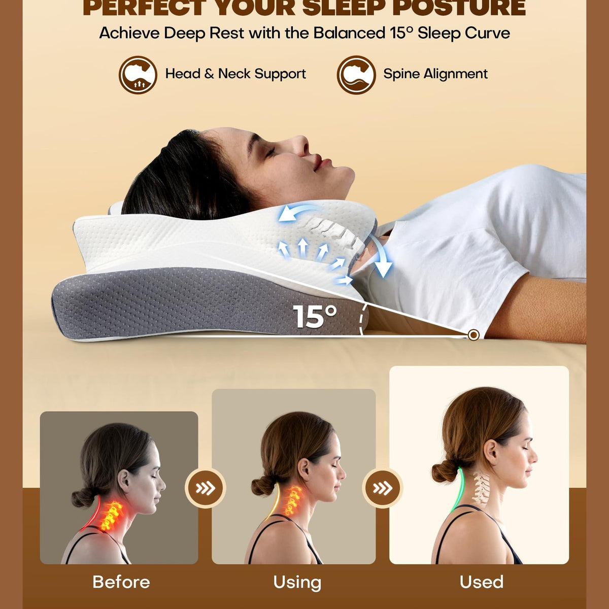 Cozyplayer True Cooling Cervical Neck Pillow for Pain Relief, Ergonomic Side Sleeper Pillow for Neck Support, Odorless Orthopedic Contour Memory Foam Pillows, Bed Pillow for Back Stomach Sleeper - Medaid International
