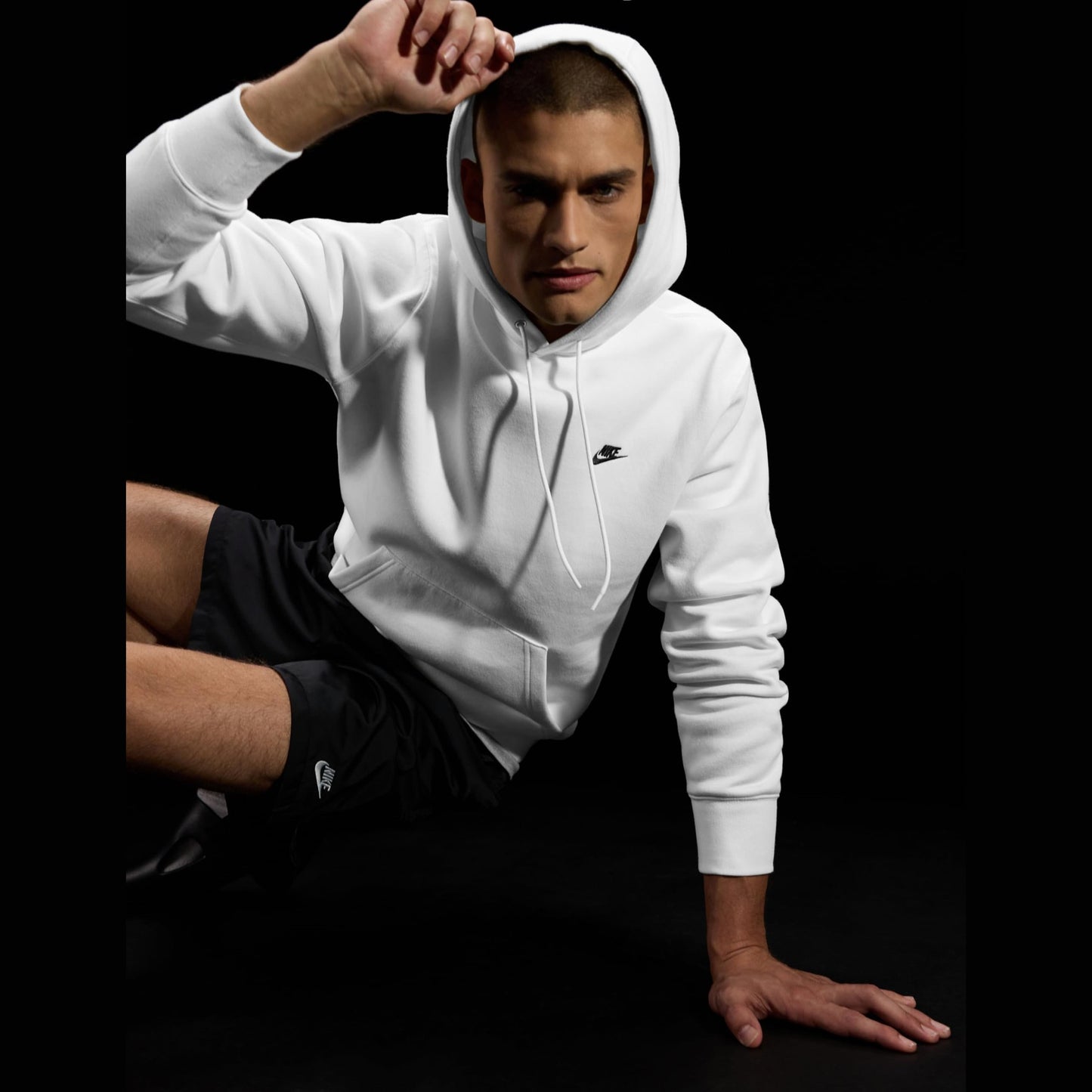 Nike Men's Club Pullover Fleece Hoodie, White/White/Black, Large - Medaid International