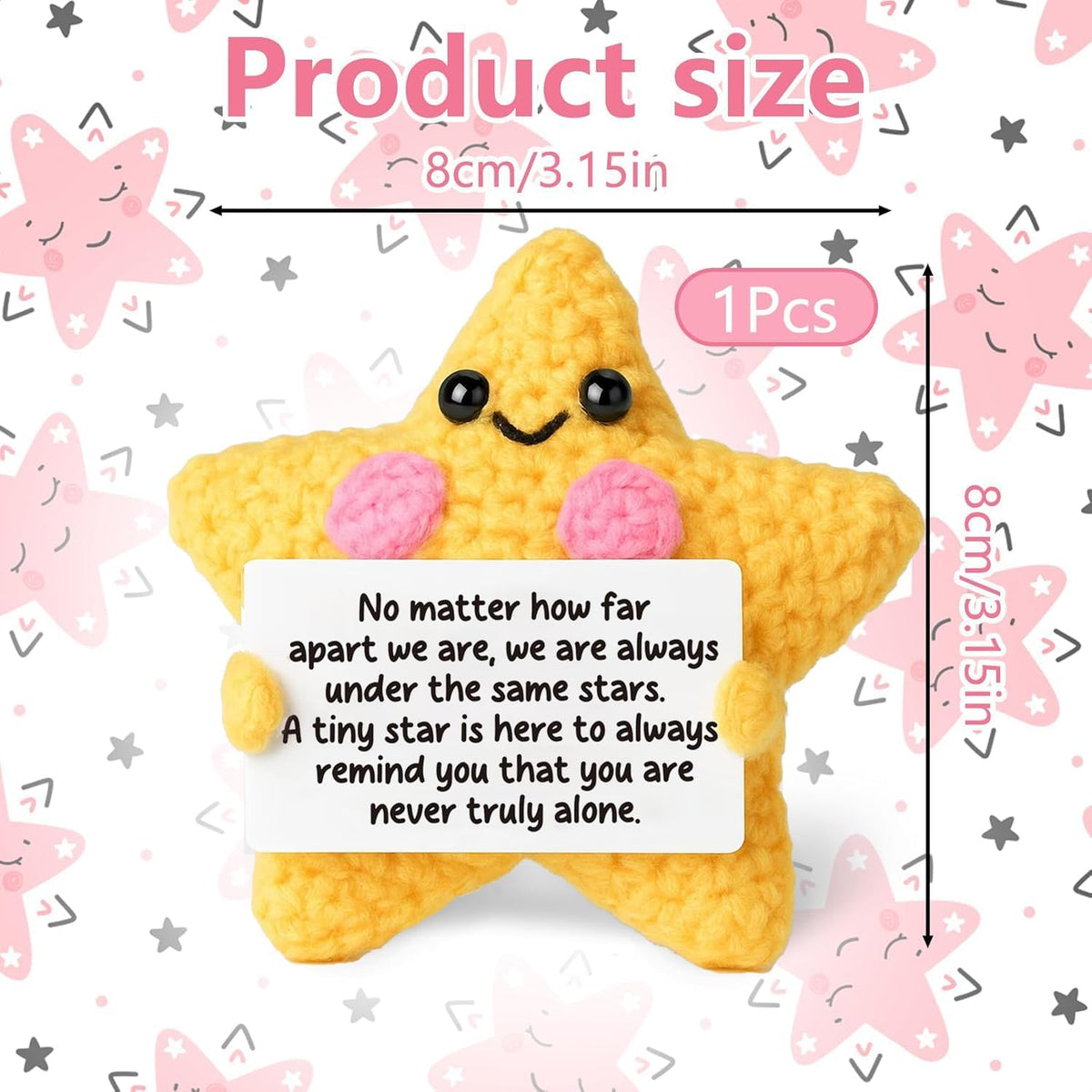 KASTWAVE Positive Crochet Star Gift, Handmade Pocket Star Doll with Affirmation Tag, Cute Crochet Keepsake for Desk, Car, Backpack, Birthday & Graduation Present