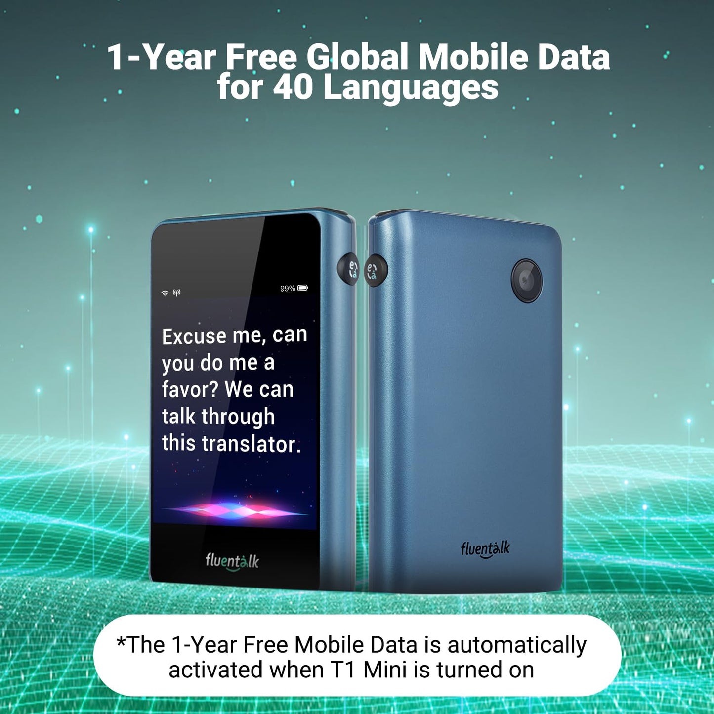 Timekettle, Fluentalk T1 Mini Translator Device No WiFi Needed, Built in 1-Year Global Mobile Data, Supports 40 Languages and Photo Translation, Instant Language Translator for Travelling Blue - Medaid International