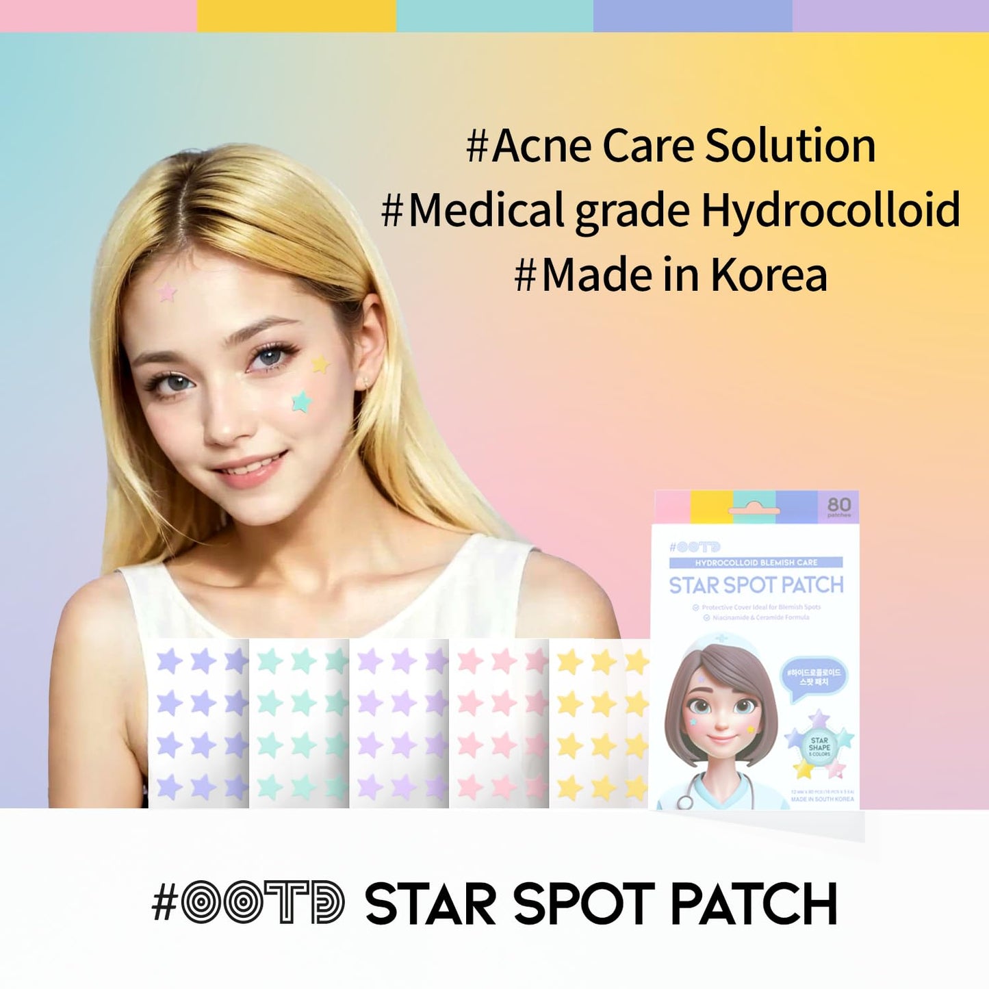 Star Spot Acne/Pimple Patch For Face, Hydrocolloid, Niacinamide, Ceramide, Cute Pastel Colors, Protecting & Healing, Prevent scarring, Blemish remover, Ideal for Blemish Spots, made in Korea 80 counts - Medaid International