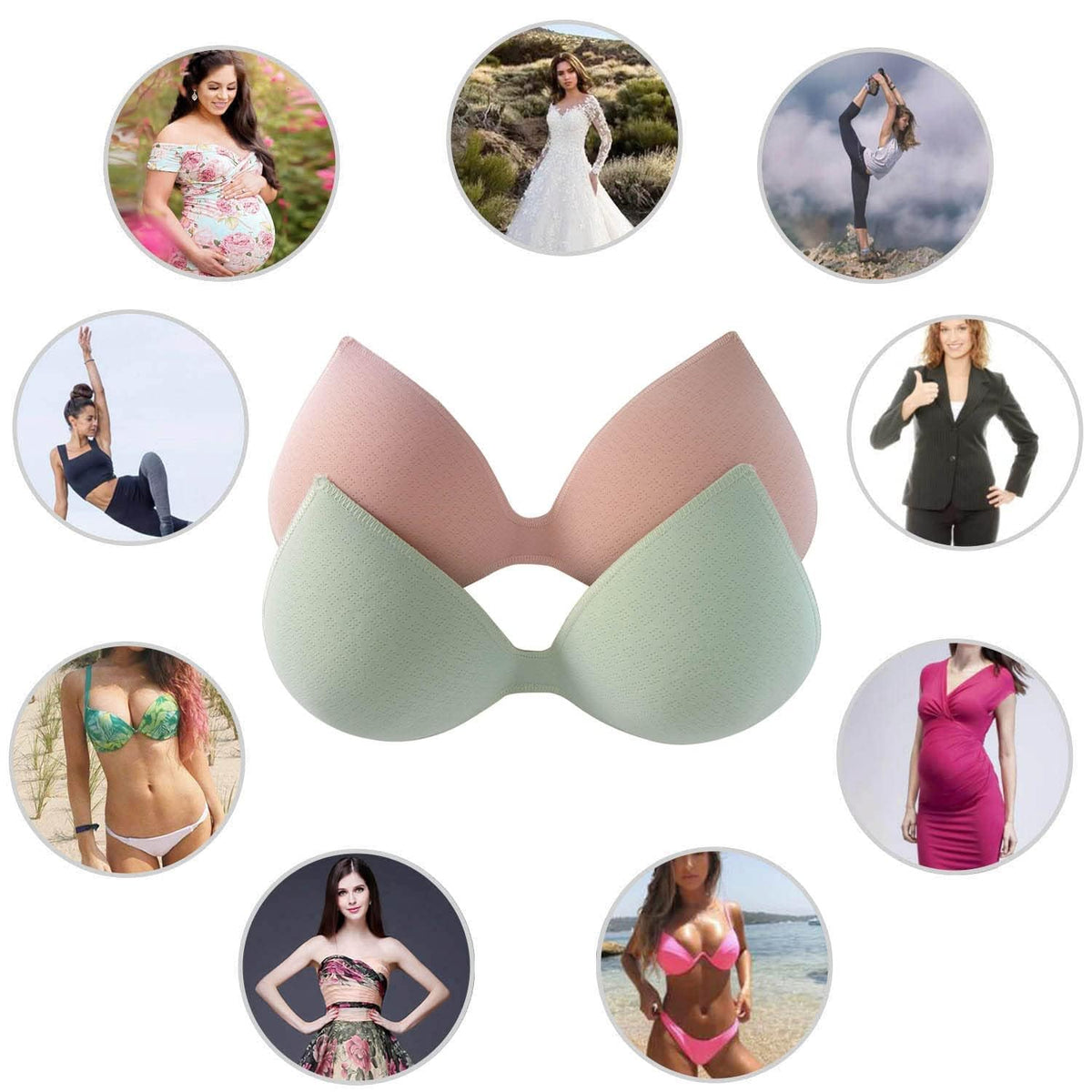 KASTWAVE Bra Pads Inserts, 5 Pairs Latex Bras Inserts for Sports Bras, Latex Bras Inserts Removable for Women's Sports Cups Bra or Swimsuit Insert