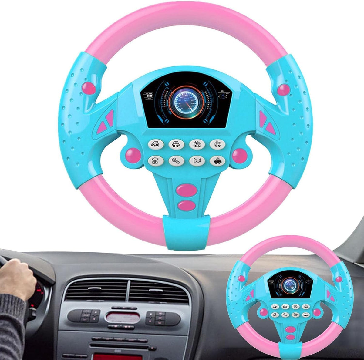 Kids Steering Wheel Toy with Light & Sound – Simulated Driving Controller 21×3.5×21 cm, Suction Mount, Educational Pretend Play for Boys & Girls (3+) (Yellow)