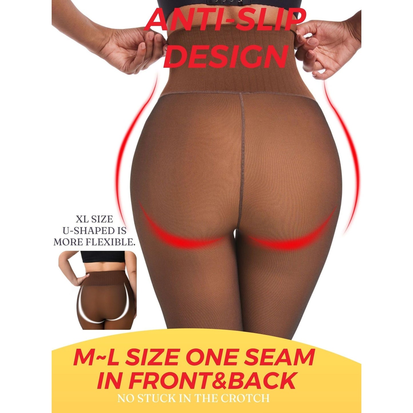 Soxbang Women Deep Skin Tone Fleece Lined Fake Translucent Tights,Pantyhose Thermal Tights High Waist Leggings for Winter-Large - Medaid International