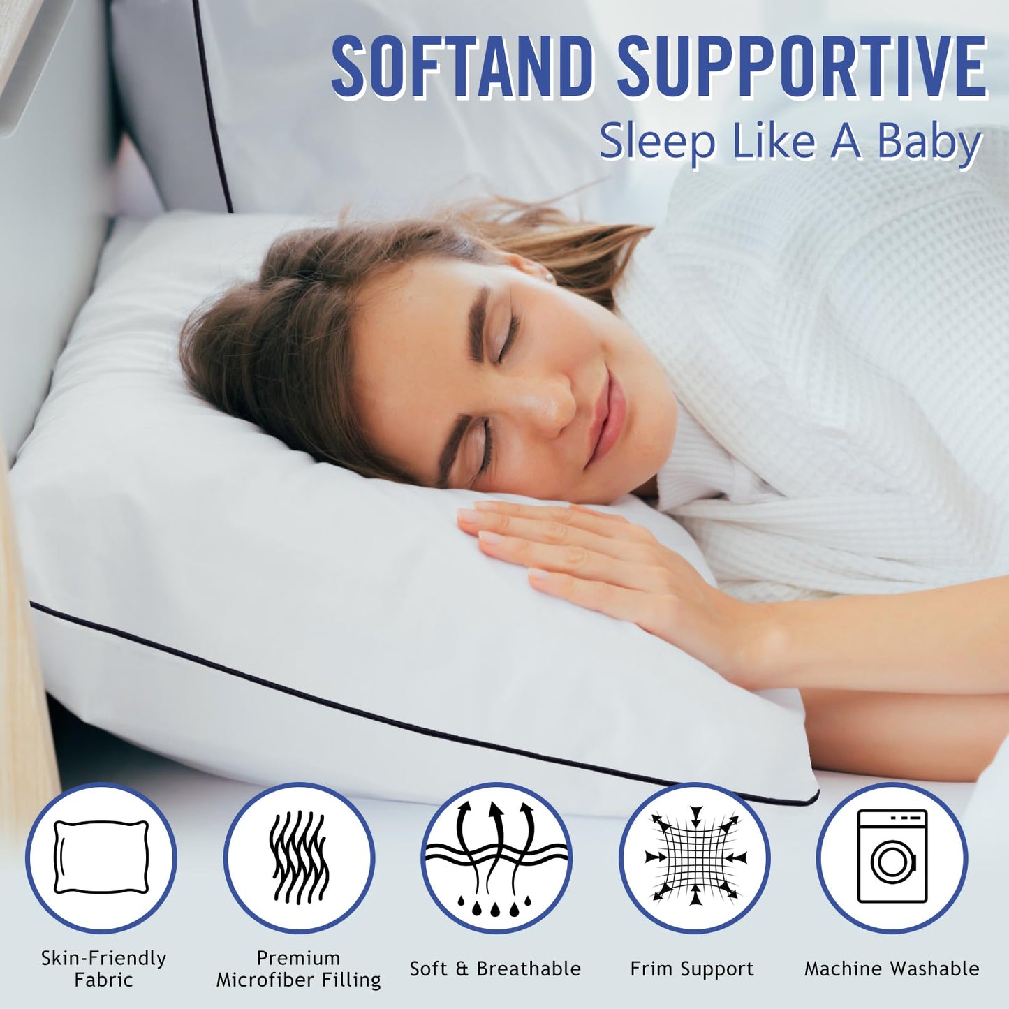 Vorouhals Hotel Collection Bed Pillows for Sleeping 2 Pack Standard Size Cooling Pillows Set of 2 for Back, Stomach or Side Sleepers, Super Soft Down Alternative Microfiber Filled Pillows - Medaid International