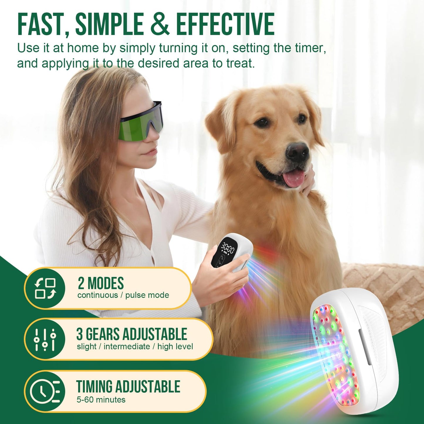 iKeener Cold Laser Therapy Device for Vet, Portable 5 in 1 Red Light Therapy Device with 2 Therapy Modules for Dogs and Cats, Muscle & Joint Pain Relief, 2 Mode & Timer Adjustable - Medaid International