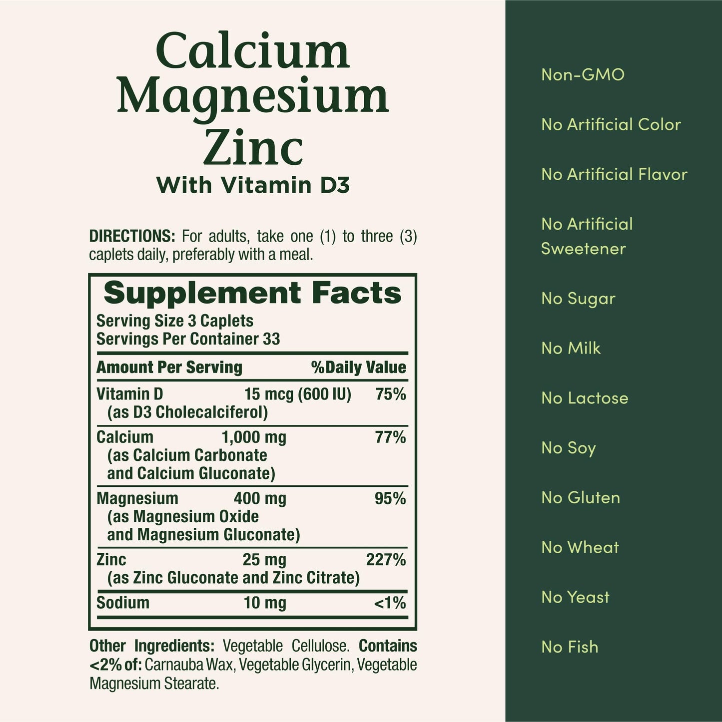 Nature's Bounty Calcium Magnesium & Zinc Caplets, Immune & Bone Health, Daily Supplement, 1000mg Calcium, 400mg Magnesium, 600 IU Vitamin D, Gluten Free, 100 Caplets - Medaid International
