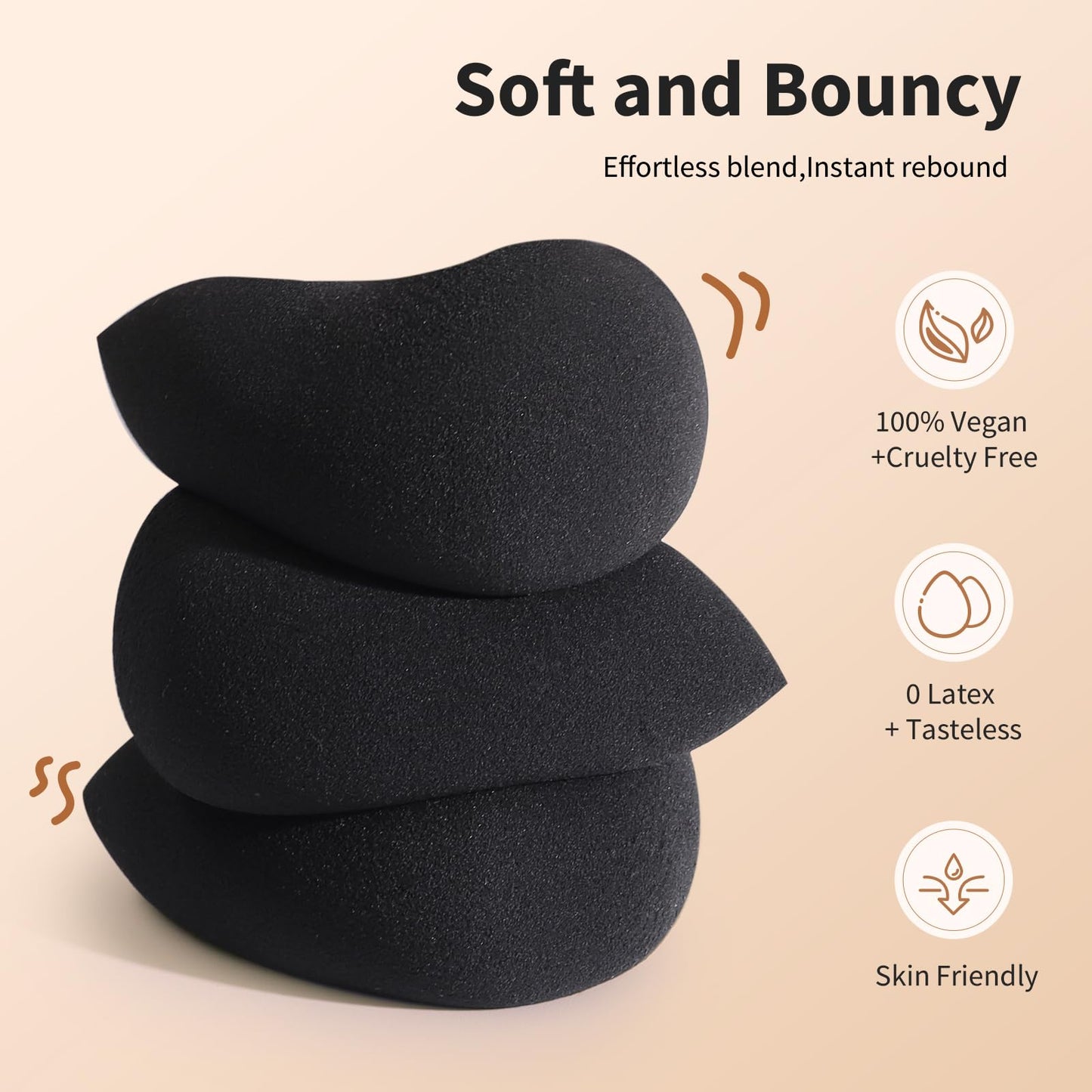 BEAKEY Makeup Sponge Set, 5 Pcs Foundation Blending Sponge, Beauty Sponges Flawless for Liquid, Cream, and Powder, Latex-Free and Vegan Boun Boun Makeup Sponges, Black - Medaid International
