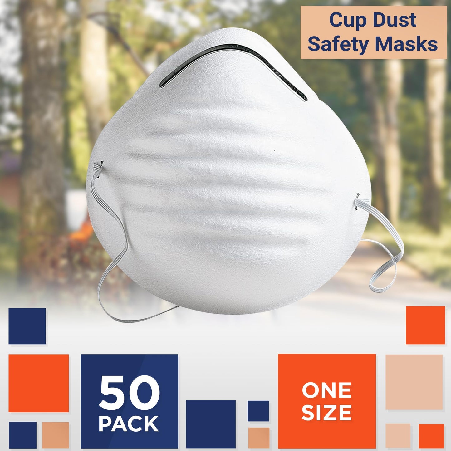 EZGOODZ Cup Dust Safety Masks One Size. 50 Pack White PP Disposable Face Masks for Adults. Dustproof Disposal Dust Mask Medical. Adult Disposable Face Mask with Nose Clip, Elastic Ear Loops