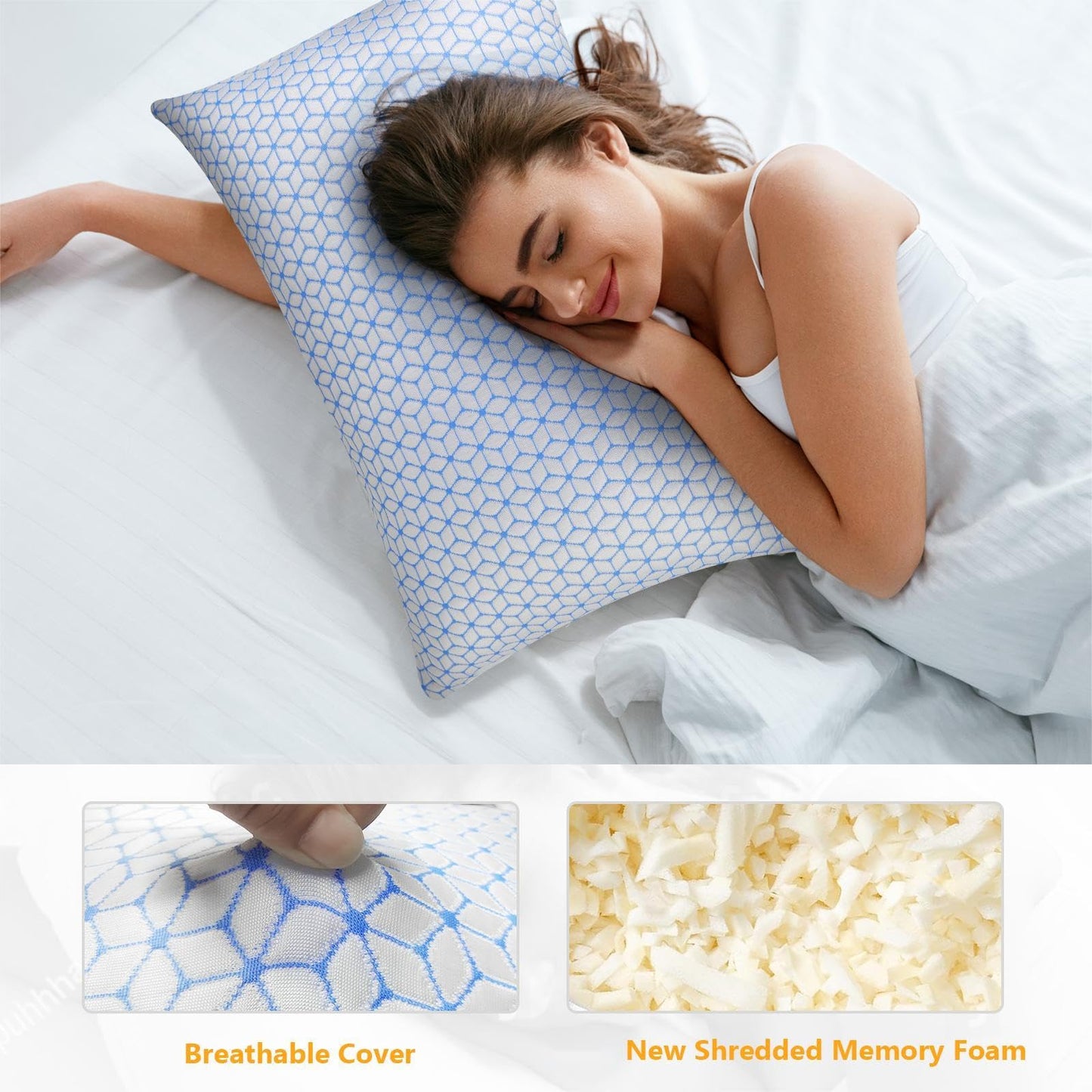 Love Attitude Shredded Memory Foam Pillows King Size Set of 2, Cooling Pillow Firm and Soft Adjustable for Side Back Stomach Sleepers - Medaid International