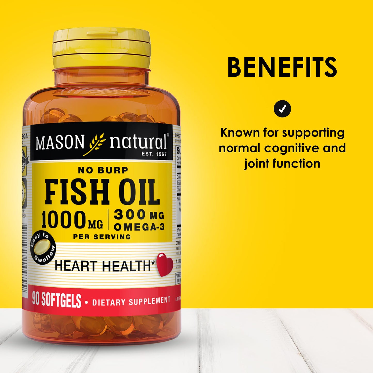 Mason Natural Omega,3 Fish Oil, 45,Day Supply, 1000mg with EPA and DHA for Joint Support, 90 Softgels (Pack of 3) - Medaid International