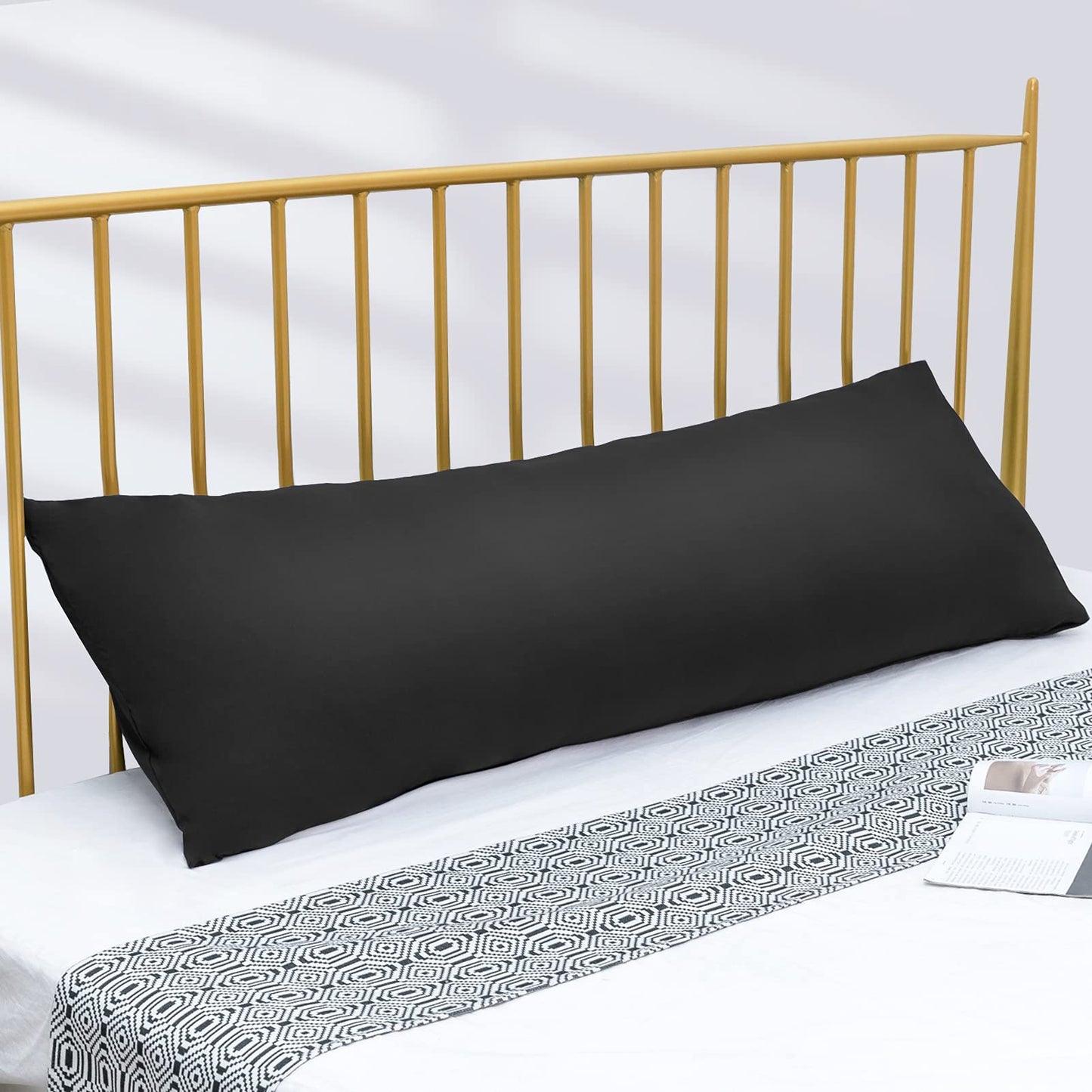 DOWNCOOL Luxury Full Body Pillow Insert with Fiber Cover - Ultra Soft Body Pillow for Sleeping - Breathable Long Bed Pillow Insert, 20"x54"(Black, with Cover) - Medaid International