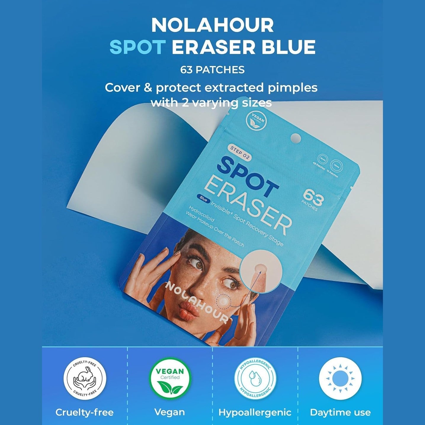 NOLAHOUR Hydrocolloid Patch STEP2 | Invisible Ultra-Thin Bandages | Vegan Patch for Pimple-Prone Skin | Korean Skin Care Face Pimple Patches (Pack of 1, 63 Patches) - Medaid International