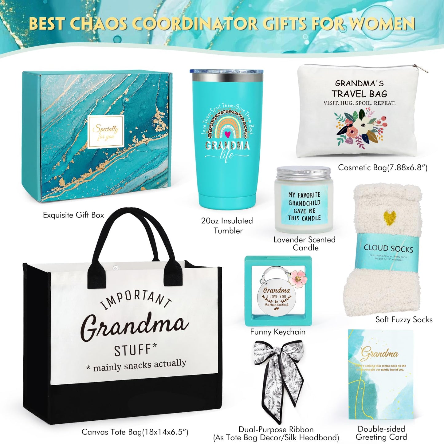 Suhctuptx Grandma Gift Set, Christmas & Birthday Gifts for Grandma, Funny Mother's Day Ideas for Grandparent & Nana Basket with Tote Bag - Medaid International
