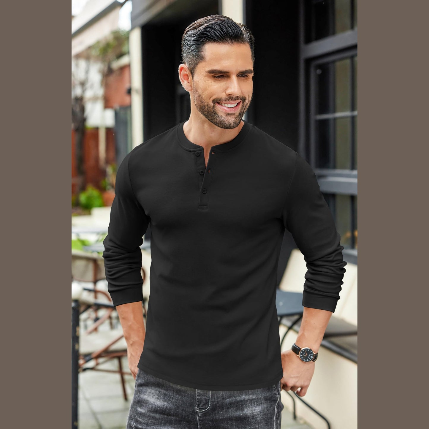 COOFANDY Mens Long Sleeve Henley T-Shirts Basic Thermal Pullover Stretch Tee Shirts Fashion Casual Tops Black - Medaid International