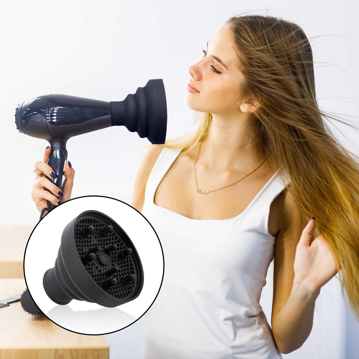 TERRIFI Universal Hair Diffuser Attachment for Hairdryers, Collapsible Professional Blow Dryer Diffuser, Adjustable Diffuser with Comb for Curly and Natural Wavy Hair, Fits Most Hair Dryers