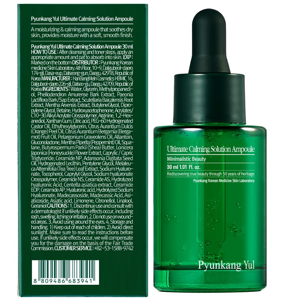 Pyunkang Yul PKY Ultimate Calming Solution Ampoule for Sensitive Skin with Patented Ingredients, Serum Intensely Calms & Soothes Redness with Cica & Tea Tree, Korean Skincare (1.01 Fl. Oz, 30ml) - Medaid International