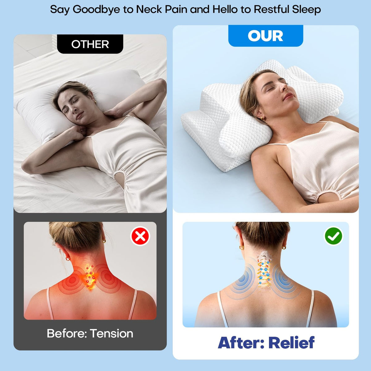 Emircey Clinical-Level Relief Cervical Neck Pillow for Sleeping, Orthopedic Contour Memory Foam Pillow for Side Sleepers, Cooling Pillow for Neck Relief, Ergonomic for Back and Stomach Sleepers - Medaid International