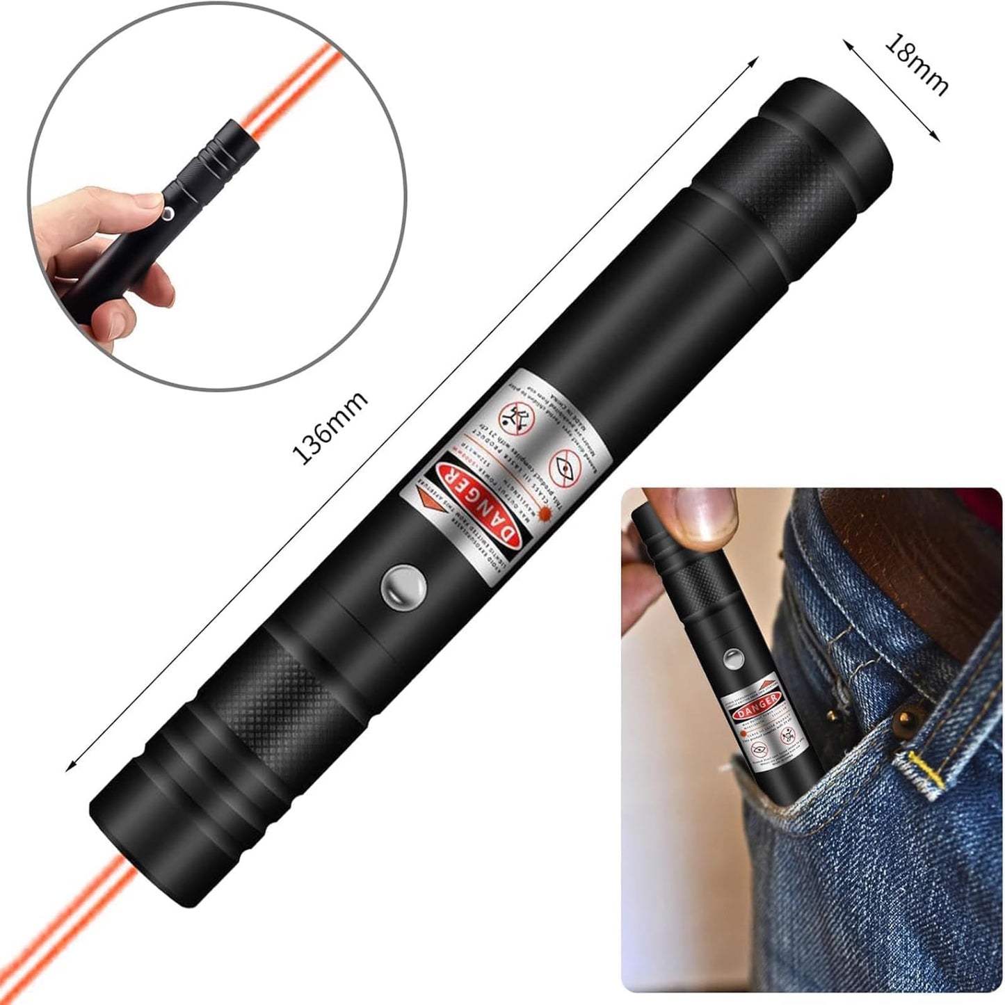 Red Laser Pointer, High Power Laser Pointer, Suitable for Tv/LED/LCD Screen Demonstrations, Outdoor Exploration, and Construction Projects, with USB Charging Option - Medaid International