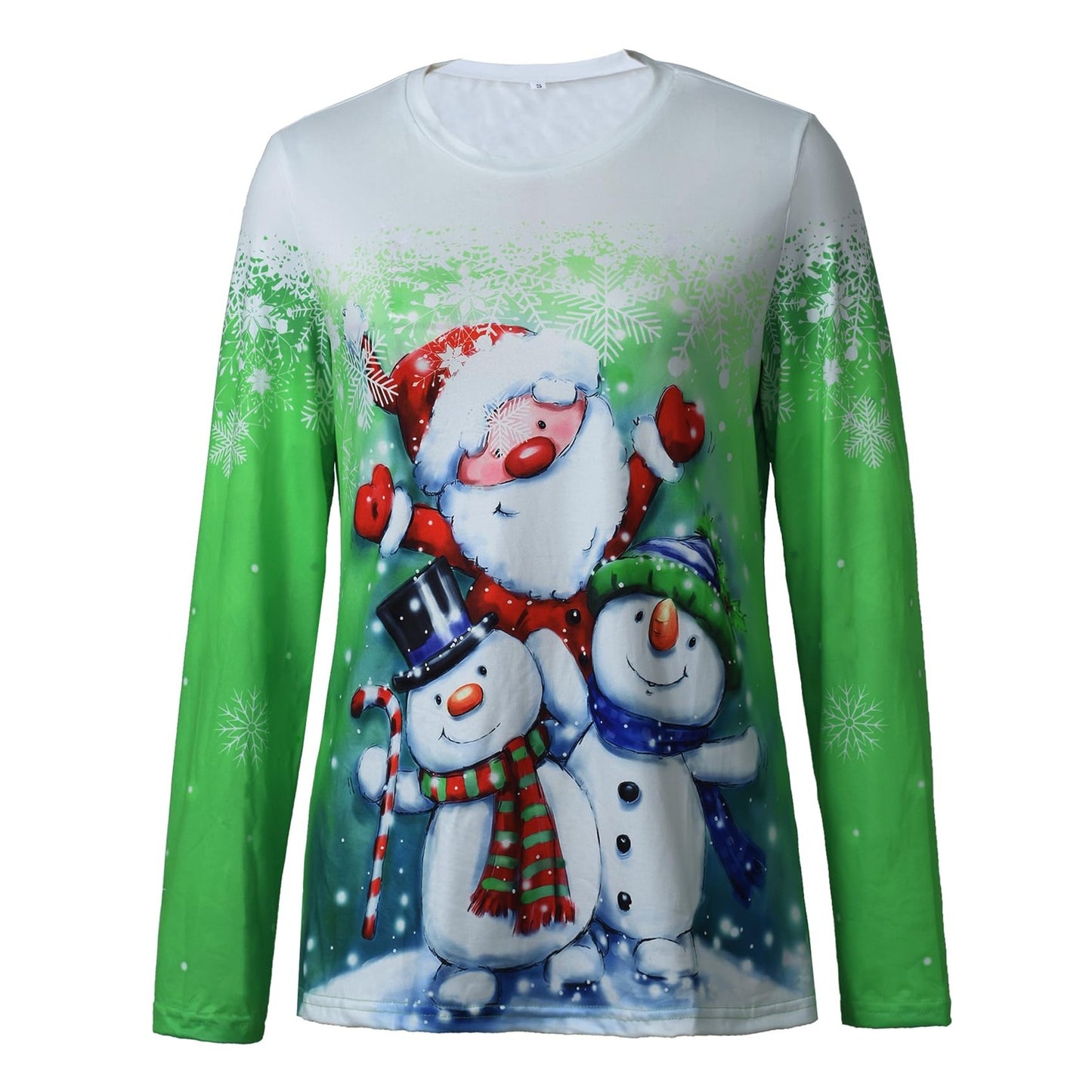 Women's Christmas T-Shirt Crew Neck Funny Graphic Tee Tops X'Mas Casual Top (Green, XXL) - Medaid International