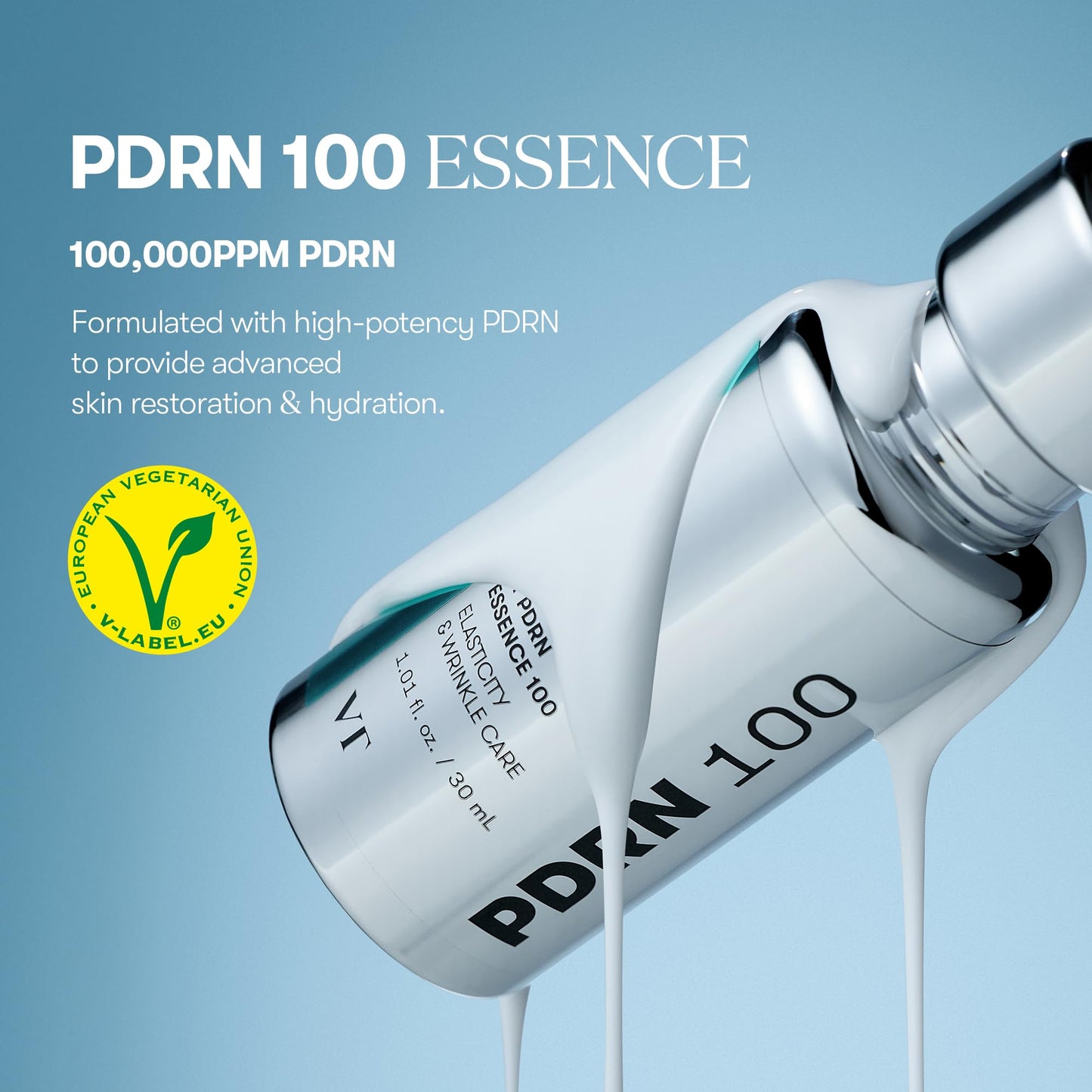 VT COSMETICS PDRN 100 Essence, Intensive Glow Serum, 100,000ppm Vegan PDRN, Skin Restoration & Plumping, Hydrating & Moisturizing, Firming, Fine Lines, Korean Skincare 1.01 fl. Oz. - Medaid International