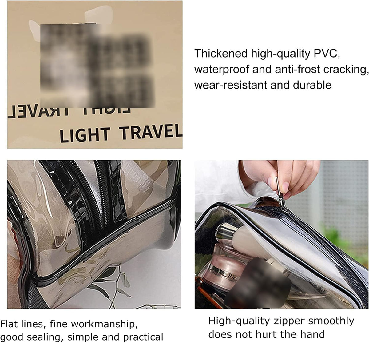 KASTWAVE Clear Cosmetic Bag, 3 Piece Water Resistant PVC Packing Cubes with Zipper Closure & Carry Handle Suitable for air Travel Bathroom Beach Pool Spa Gym Bag(Gray)