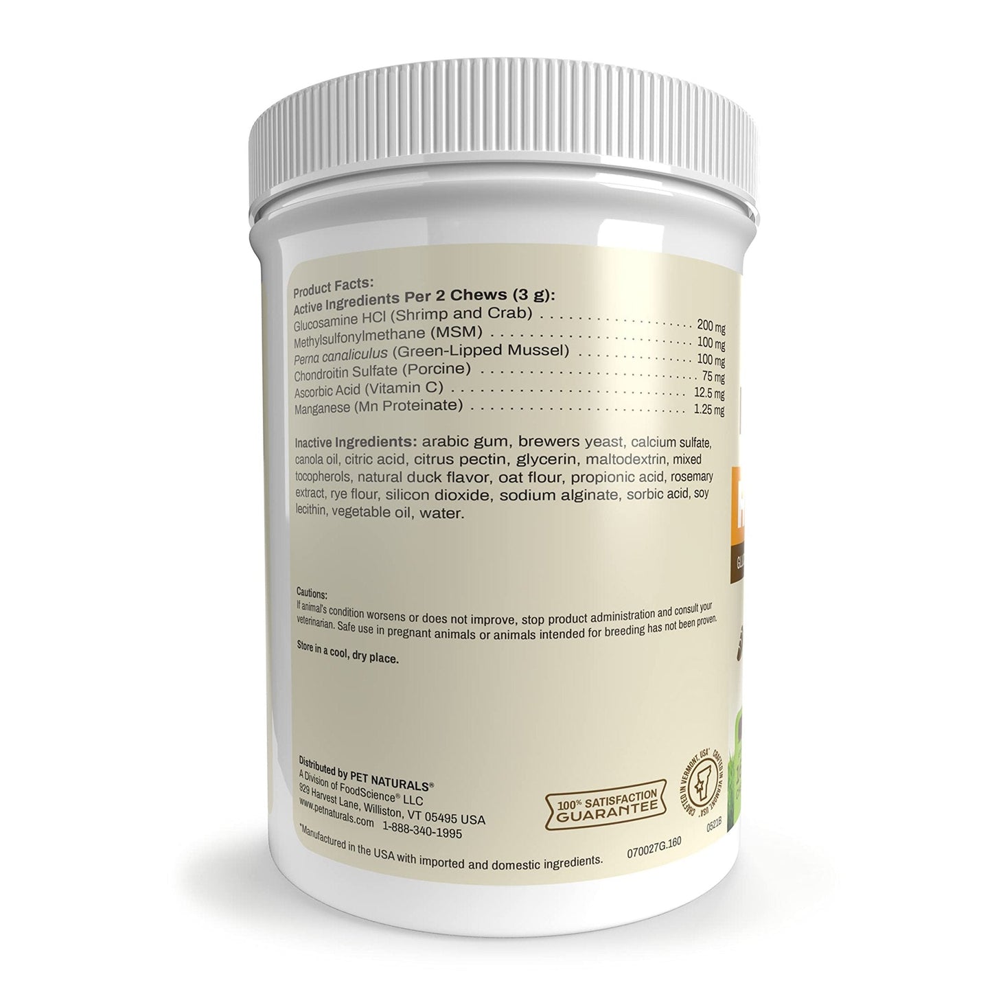Pet Naturals Hip and Joint Supplement with Glucosamine, Chondroitin and MSM for Dogs and Cats, Duck Flavor, 160 Chews