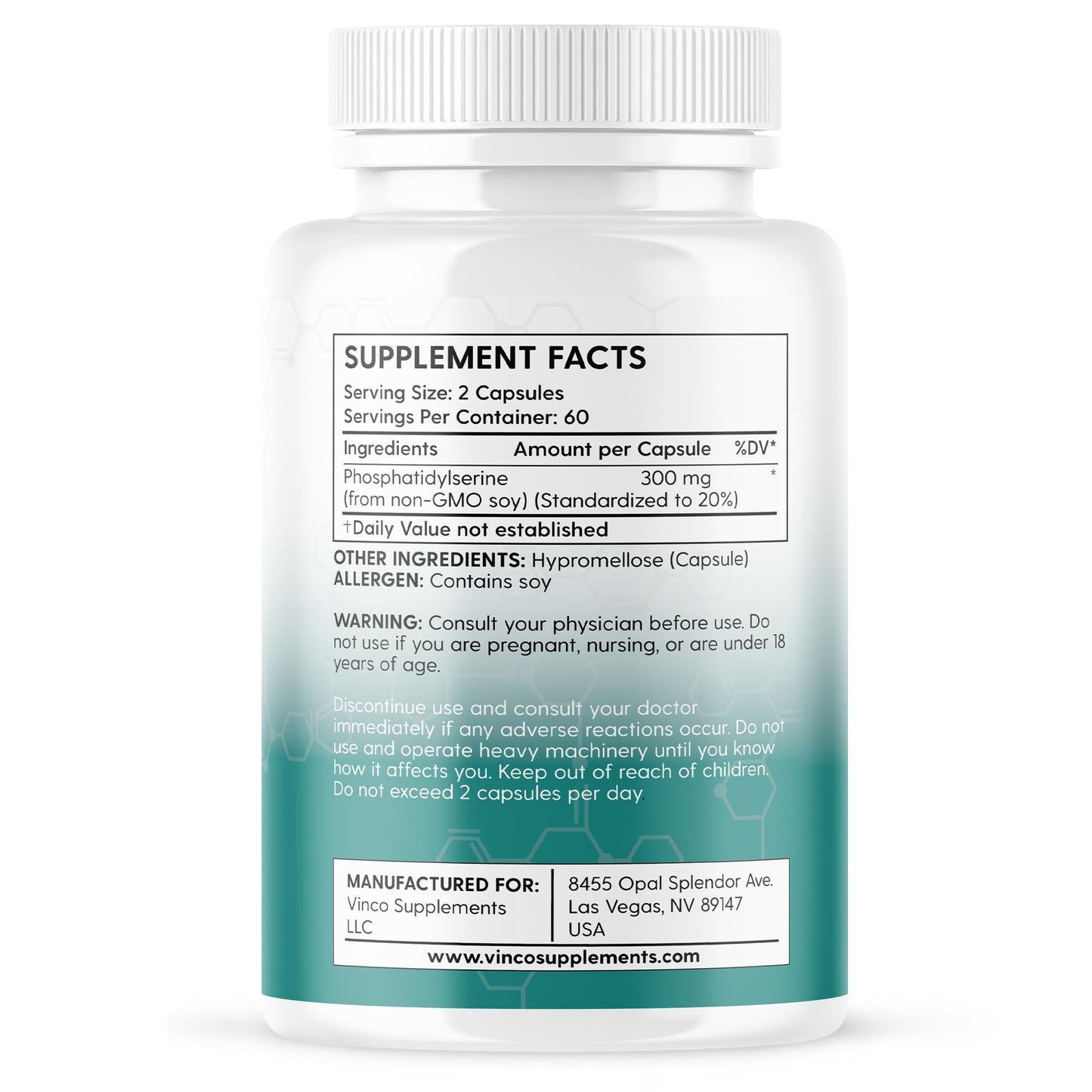 Vinco Phosphatidylserine 300mg – Memory, Focus & Brain Health Supplement - Supports Cognitive Function & Mental Clarity - Non-GMO, Gluten-Free - 120 High-Potency Capsules - Medaid International
