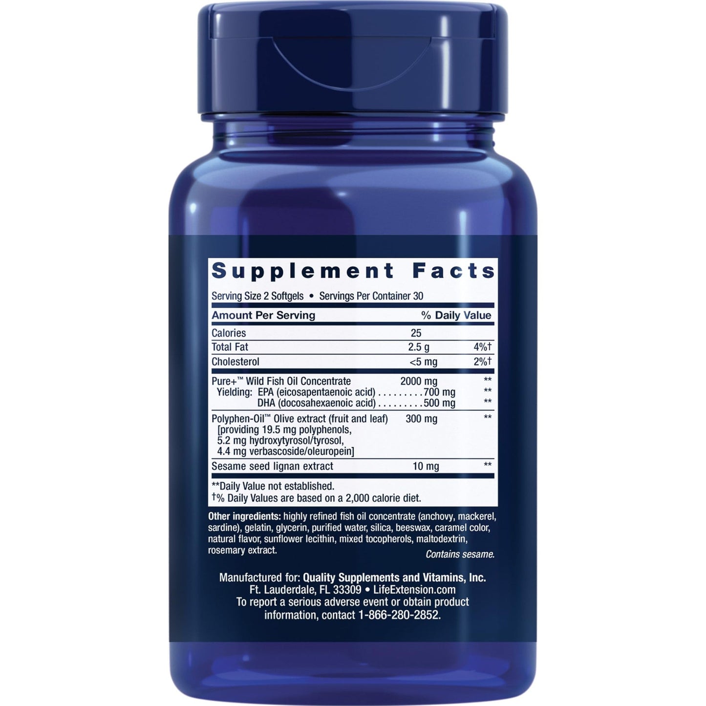 Life Extension Super Omega-3 EPA/DHA Fish Oil, Sesame Lignans & Olive Extract – Heart Health, Brain Health, Inflammation Health Support, Cholesterol Health Support, Gluten-Free, Non-GMO, 60 Softgels - Medaid International