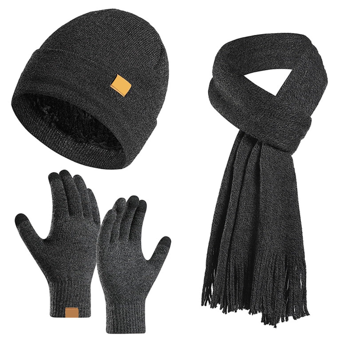 KASTWAVE 3PCS Winter Warm Hat Scarf Gloves Set, Beanie Warm Cotton Scarves, Winter Beanie Hat Scarf Gloves Set For Women Men