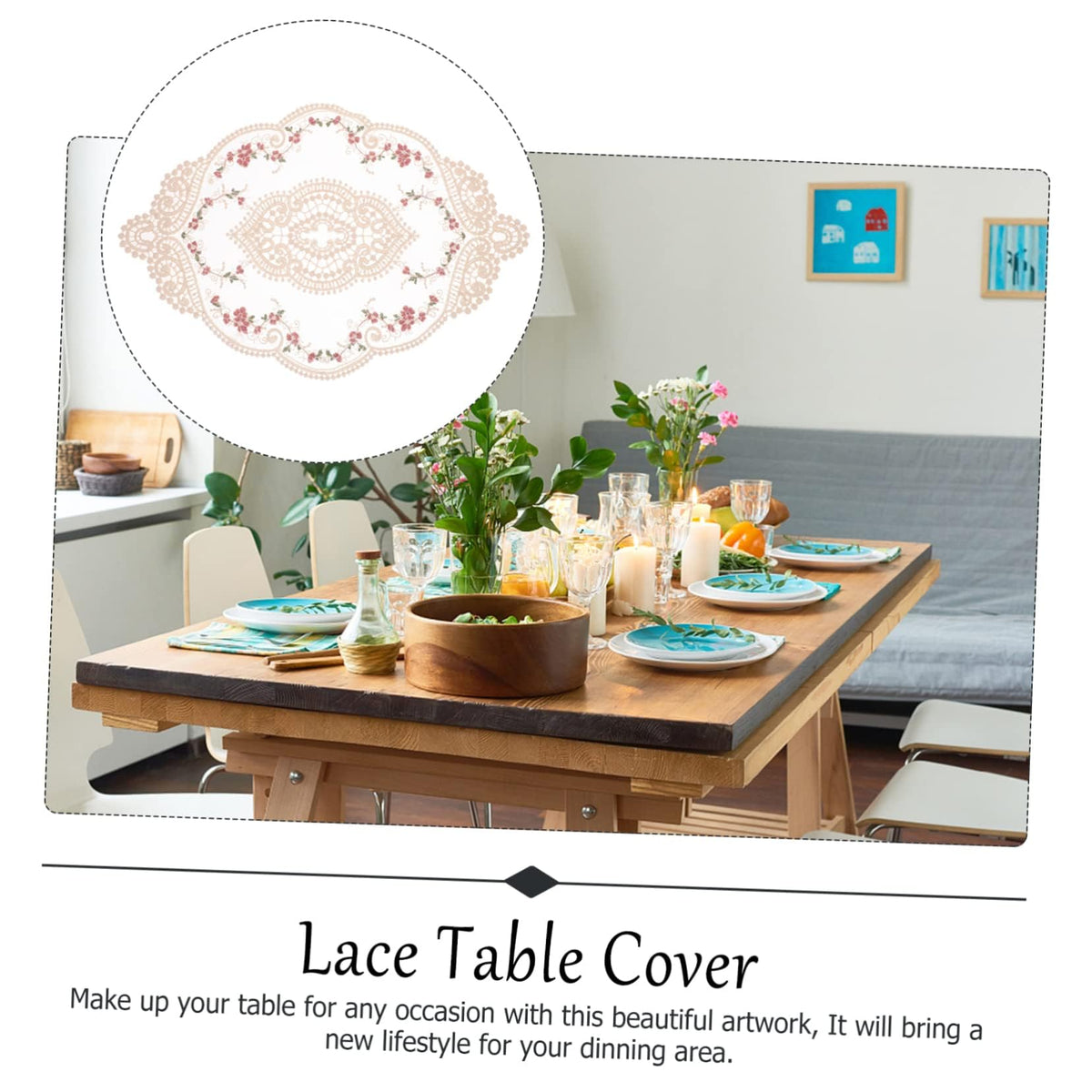 TERRIFI 2 PCS Retro Lace Placemats, Floral Decor Circle Table Mats, Handmade Embroidered Washable Cutwork