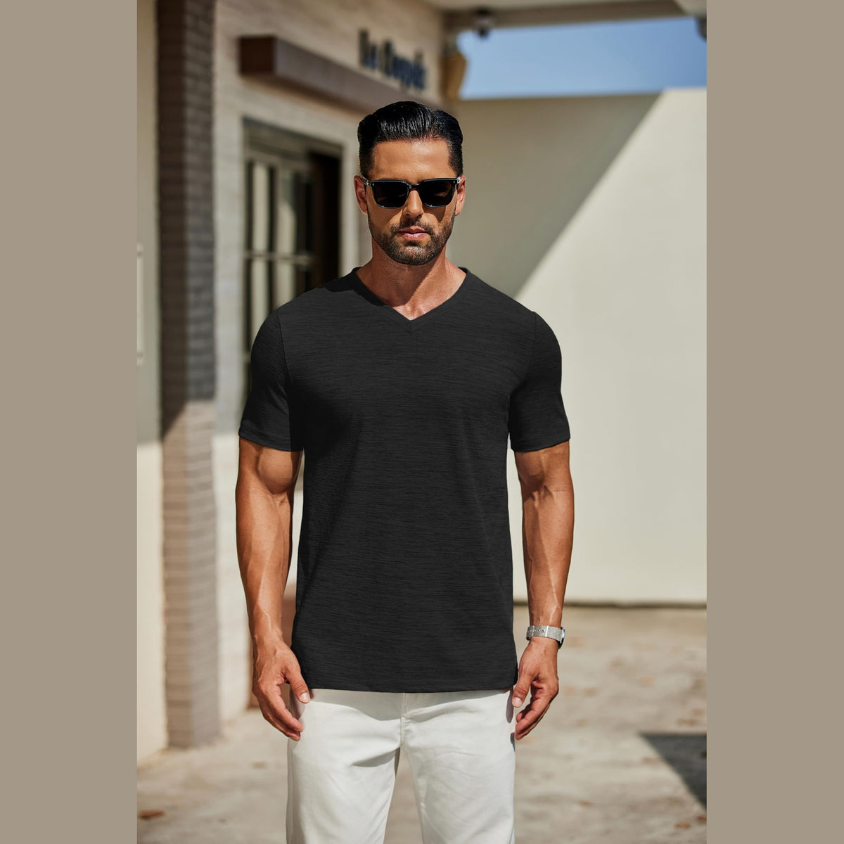 COOFANDY Men's T Shirts Short Sleeve Classic V Neck T-Shirt Casual Summer Basic Tee Shirt Black - Medaid International