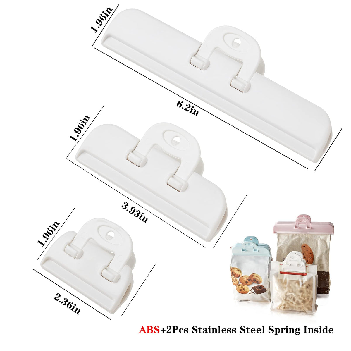 Terrifi Chip Clips Bag Clips, Food Heavy Duty Snack Bags And Large For Storage, Bread Bags, (6 Pcs, White)