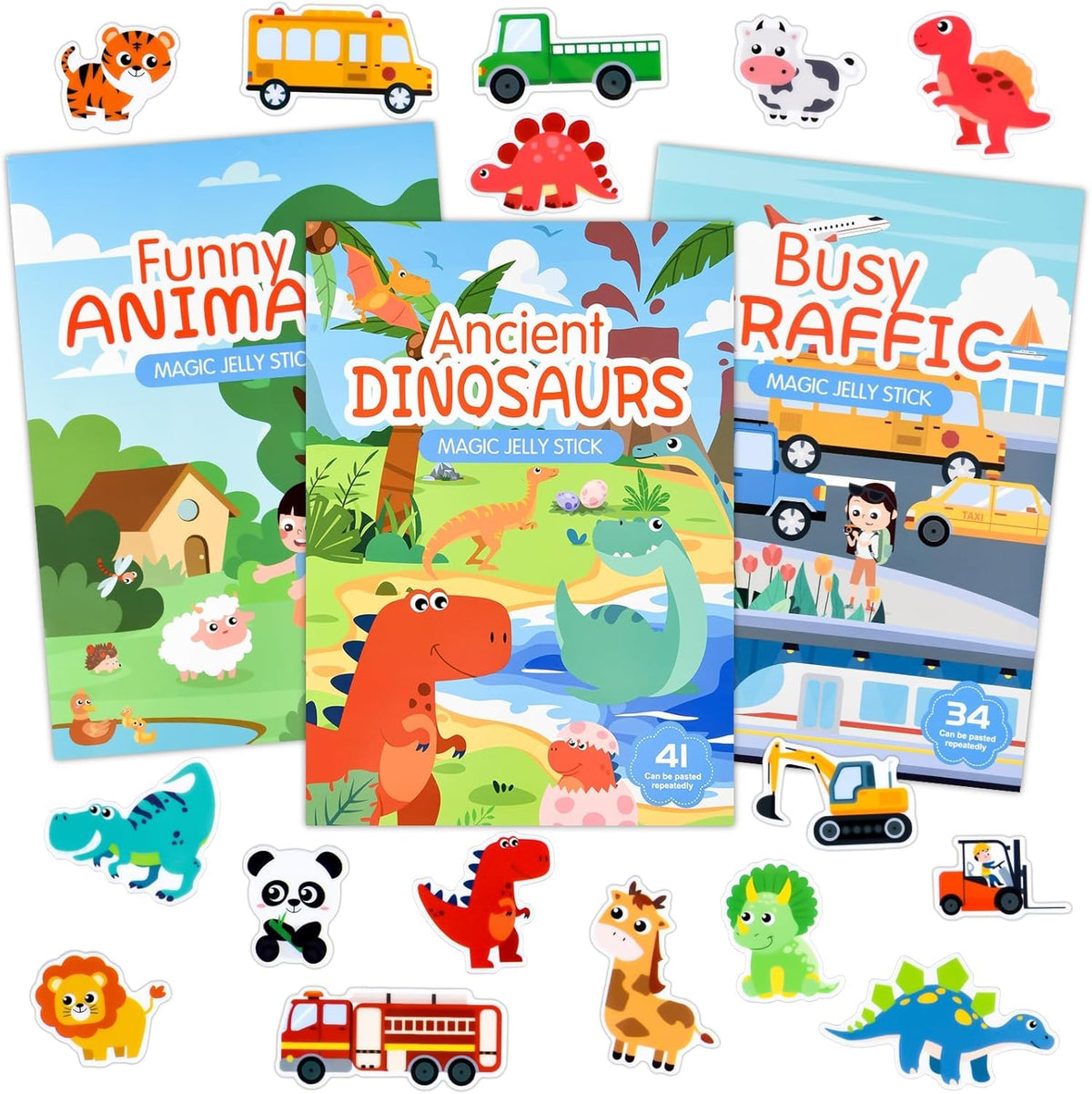 KASTWAVE 3-Pack Reusable 3D Sticker Books | Toddler Activity Scenes for Ages 2-4, Educational Learning Toys & Gifts for Boys & Girls
