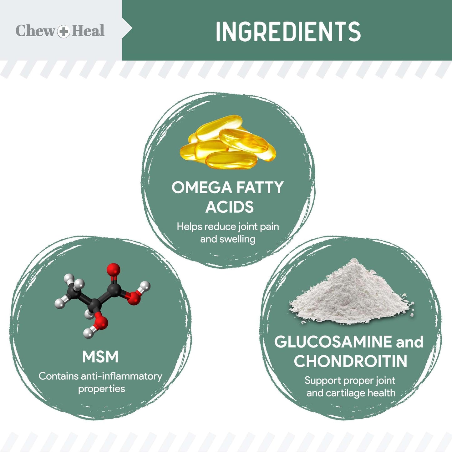 Chew + Heal Labs Glucosamine for Dogs Hip and Joint Supplement - 60 Senior Dogs Mobility Soft Chews - Made with Glucosamine, MSM, Chondroitin, Green Lipped Mussels and More - Made in The USA