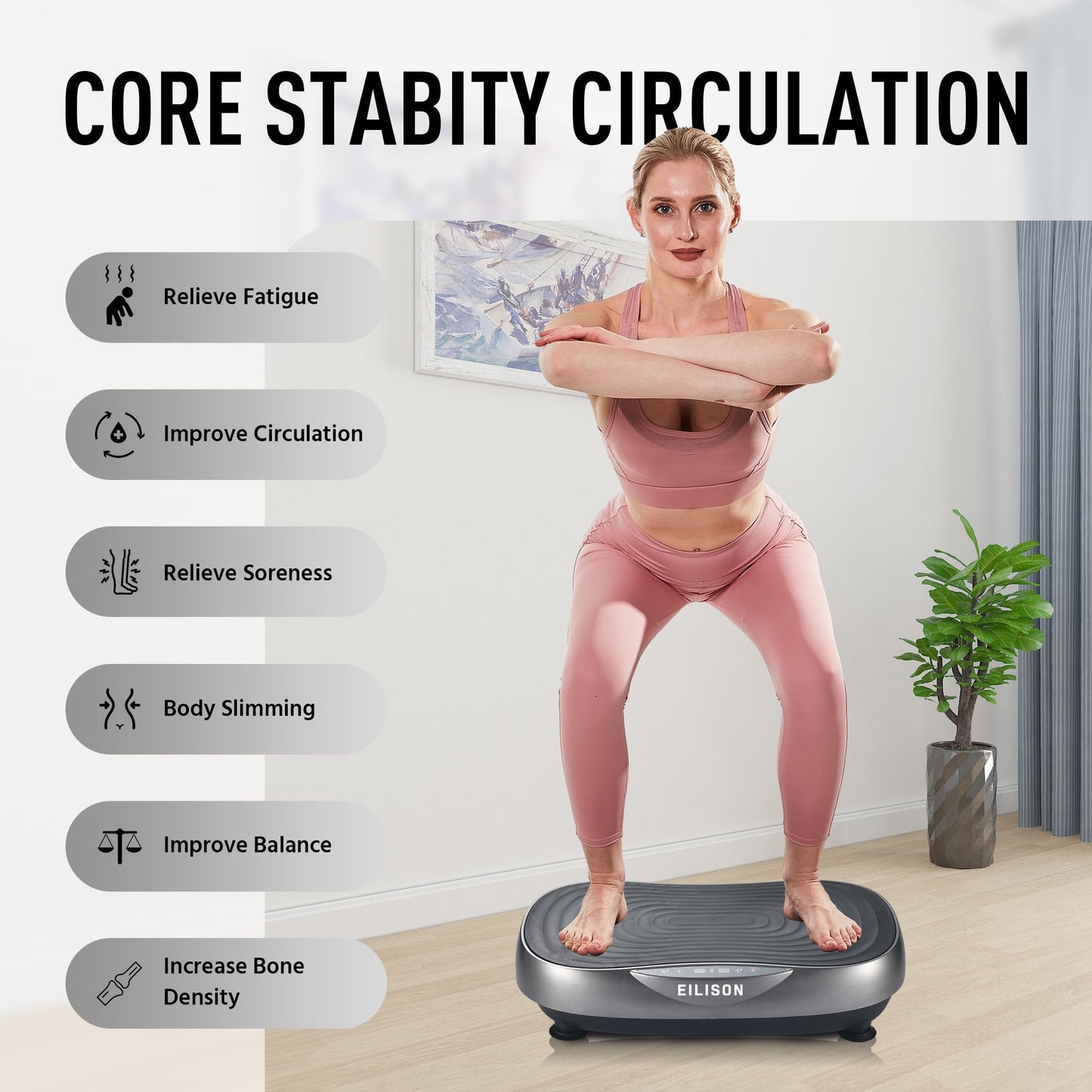 EILISON Glory Vibration Plate Exercise Machine - Lymphatic Drainage Whole Body Workout Vibration Platform 99 Adjustable Speeds Power Shaping Vibrating Plate, Weight Loss, 350 lbs (Glory Grey)