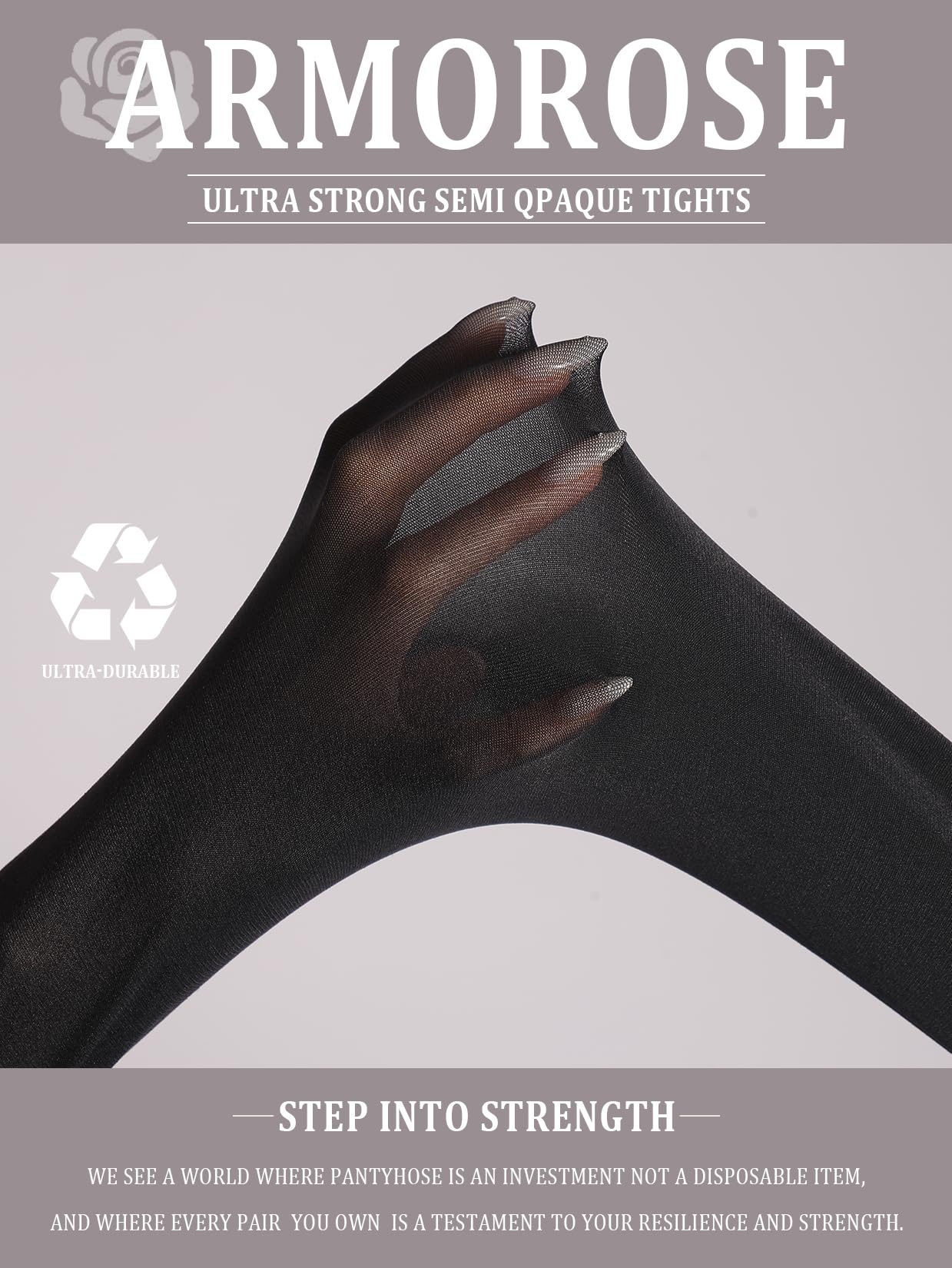ARMOROSE Plus Size Ultra Strong Tights for Women, 40D T-Croth Semi-Sheer Pantyhose Rip-Resist High Waist Stockings - Medaid International